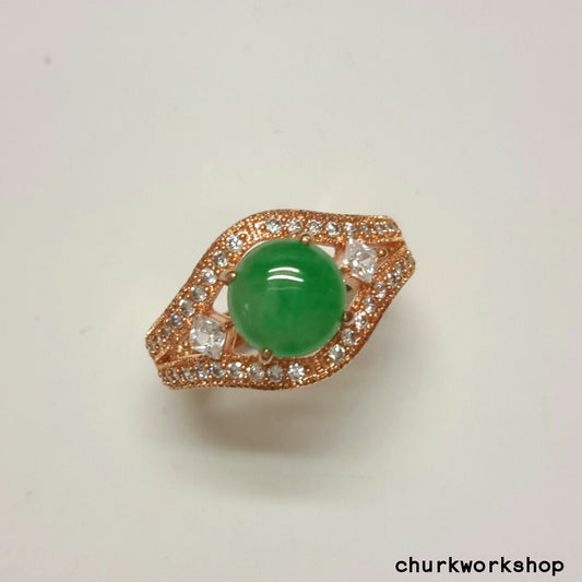 Green jade ring silver plate with rose gold color
