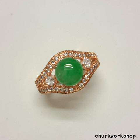 Green jade ring silver plate with rose gold color