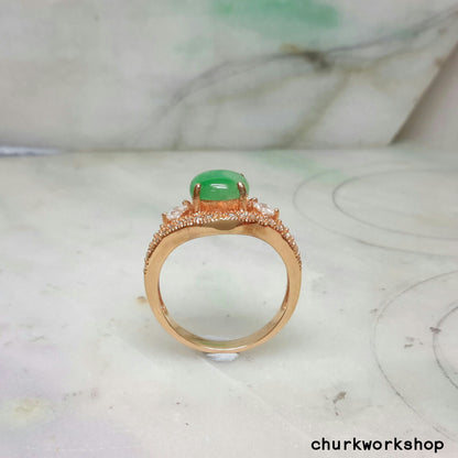Green jade ring silver plate with rose gold color
