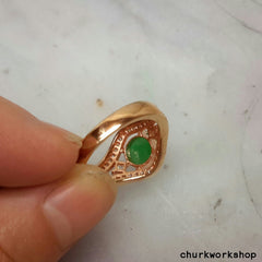 Green jade ring silver plate with rose gold color