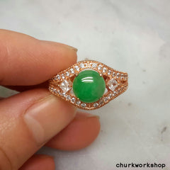 Green jade ring silver plate with rose gold color