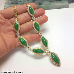 18K gold diamond jade necklace