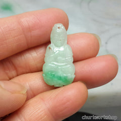 Light green jade lady Buddha, jade Buddha, Buddha pendant, Lavender jade Buddha
