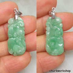 Jade dragon pendant, green jade pendant, carved jade pendant.