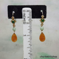 Jade earrings, dangling jade earrings, red jade earrings, 14K jade earrings, jade earrings