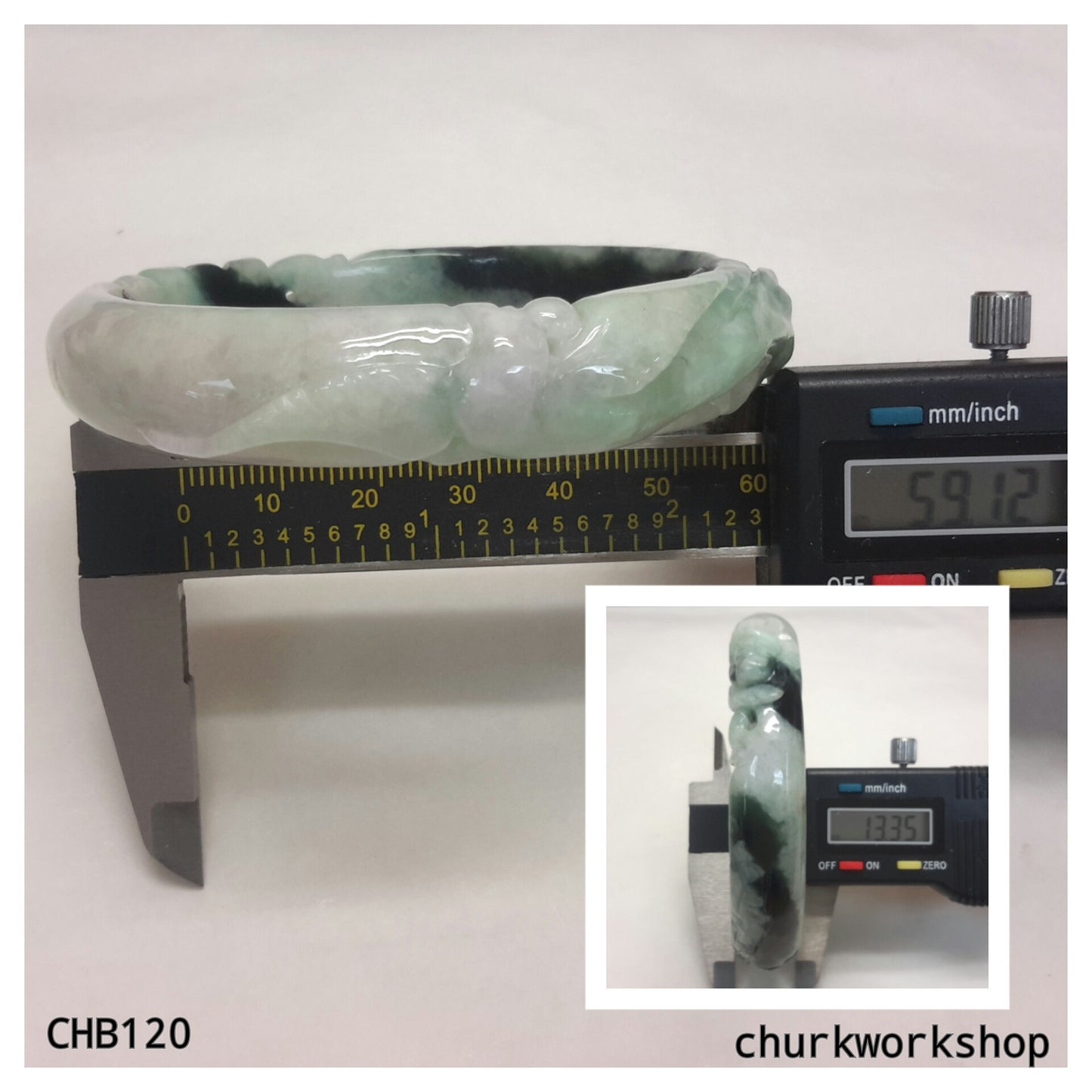 Jadeite dark green carve bangle