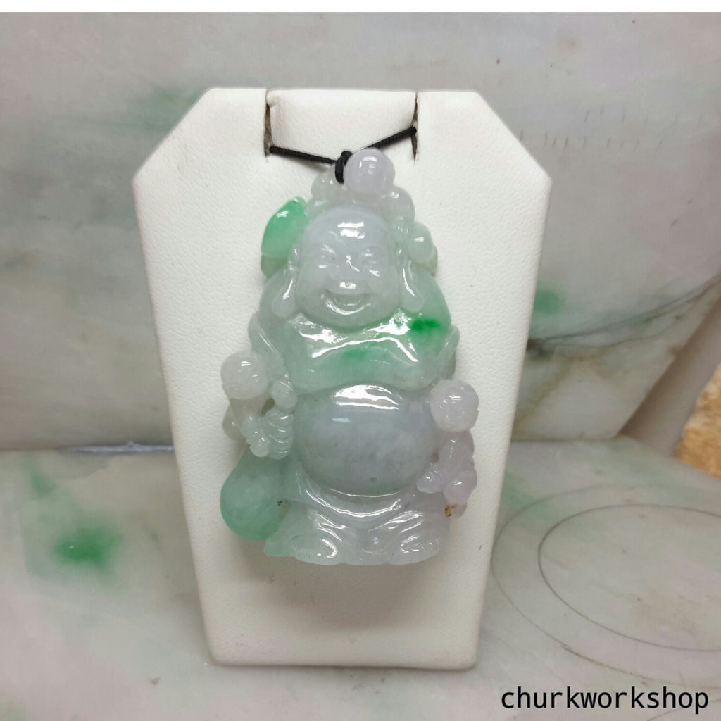 Large jade happy Buddha pendant, Buddha pendant, jade pendant, silver pendant