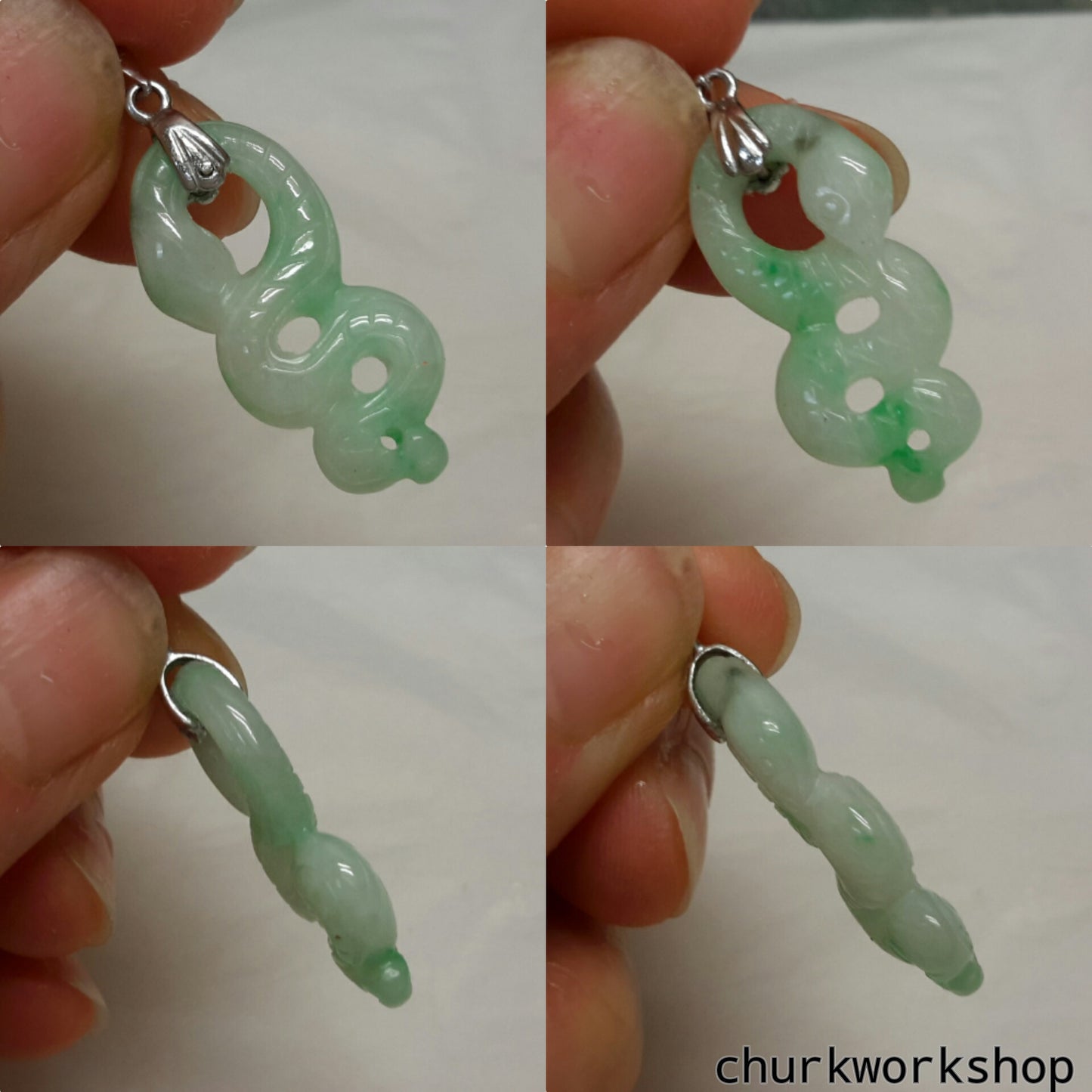 Natural color jade snake pendant.