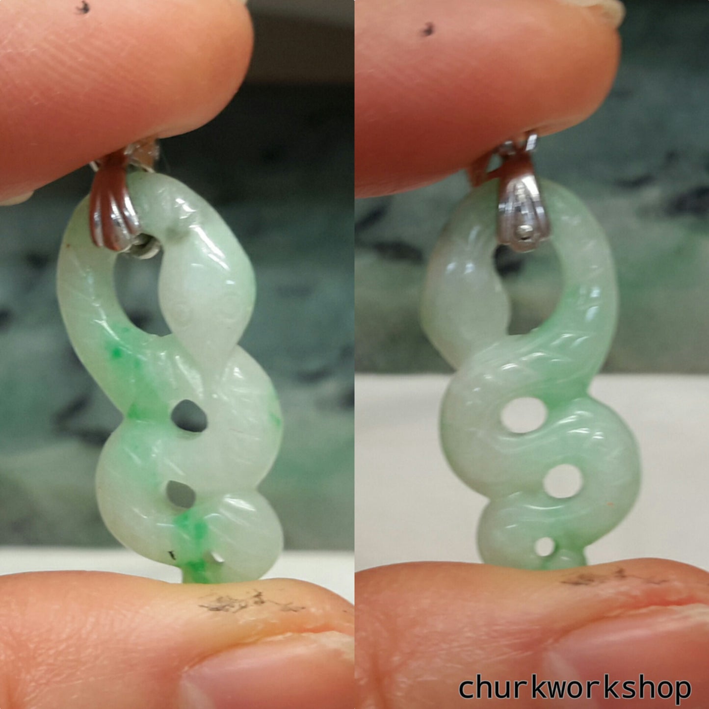 Natural color jade snake pendant.