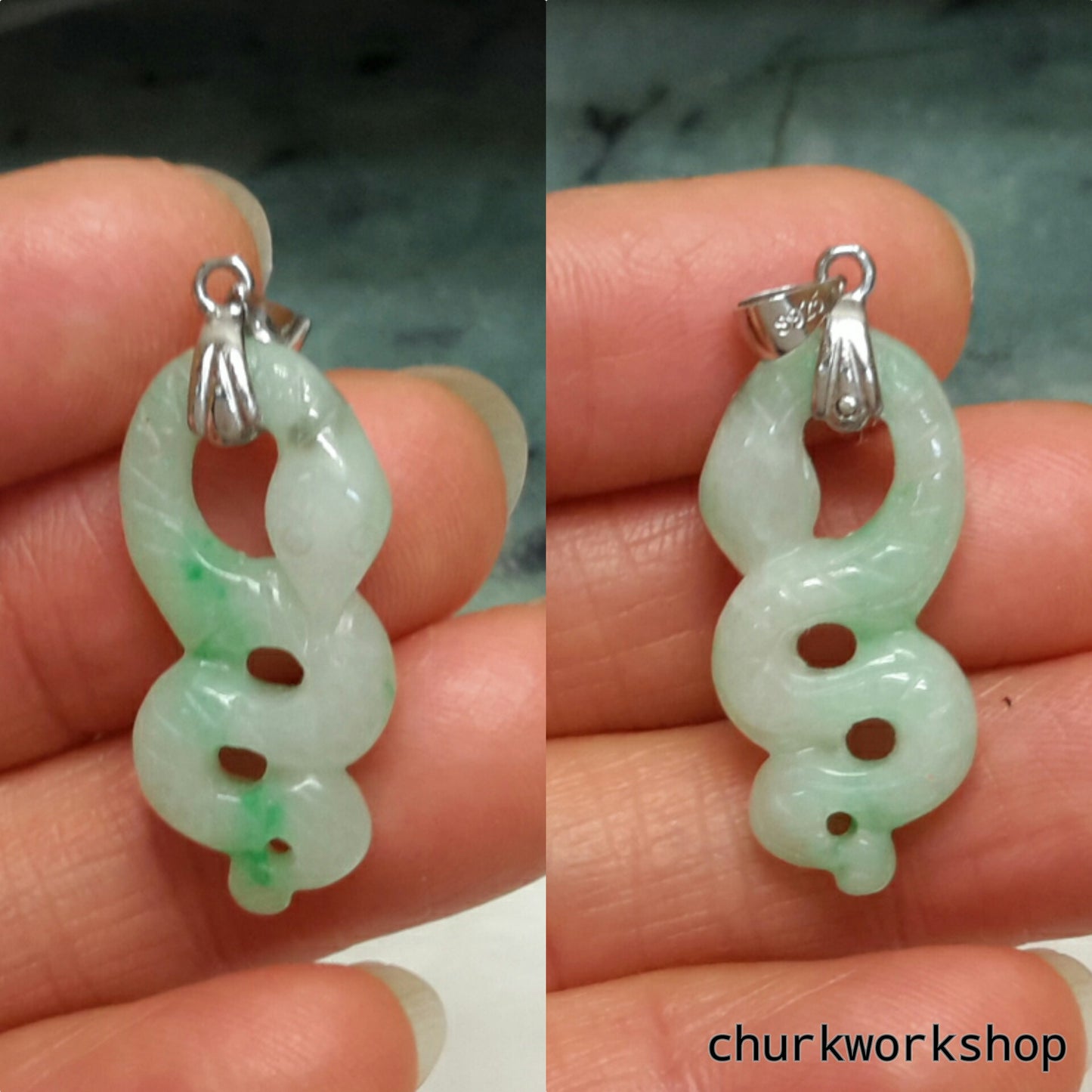 Natural color jade snake pendant.