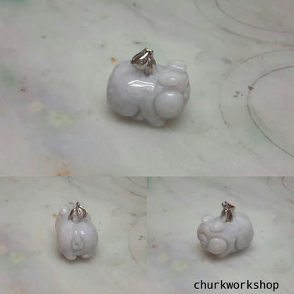 Lavender jade pig pendant with silver bail.