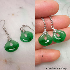 Green color jade earrings 14K white gold