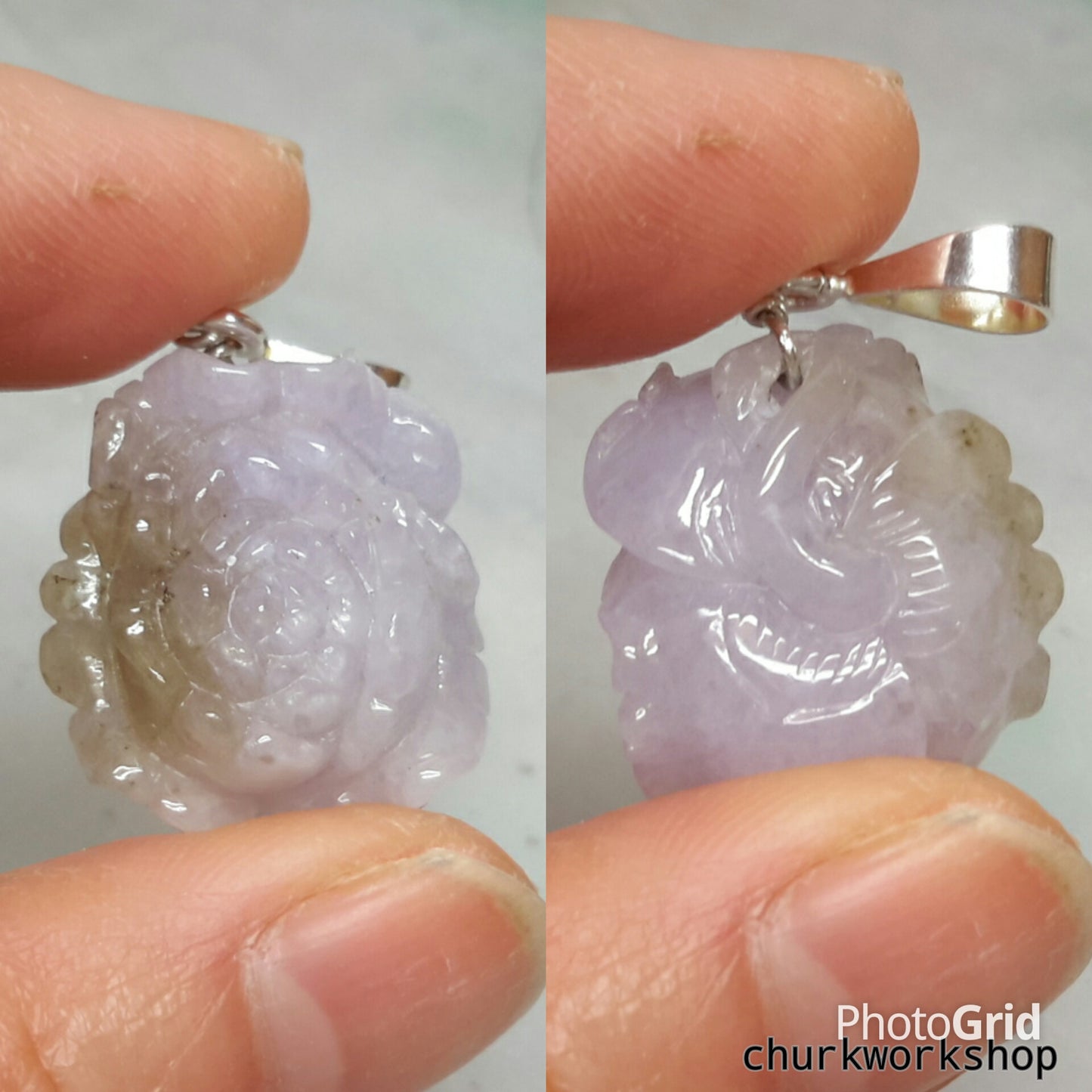 Lavender jade rose pendant