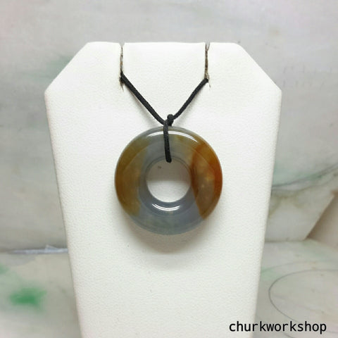 Jadeite grayish lavender mix red jade pendant, round jade pendant, jade donut,