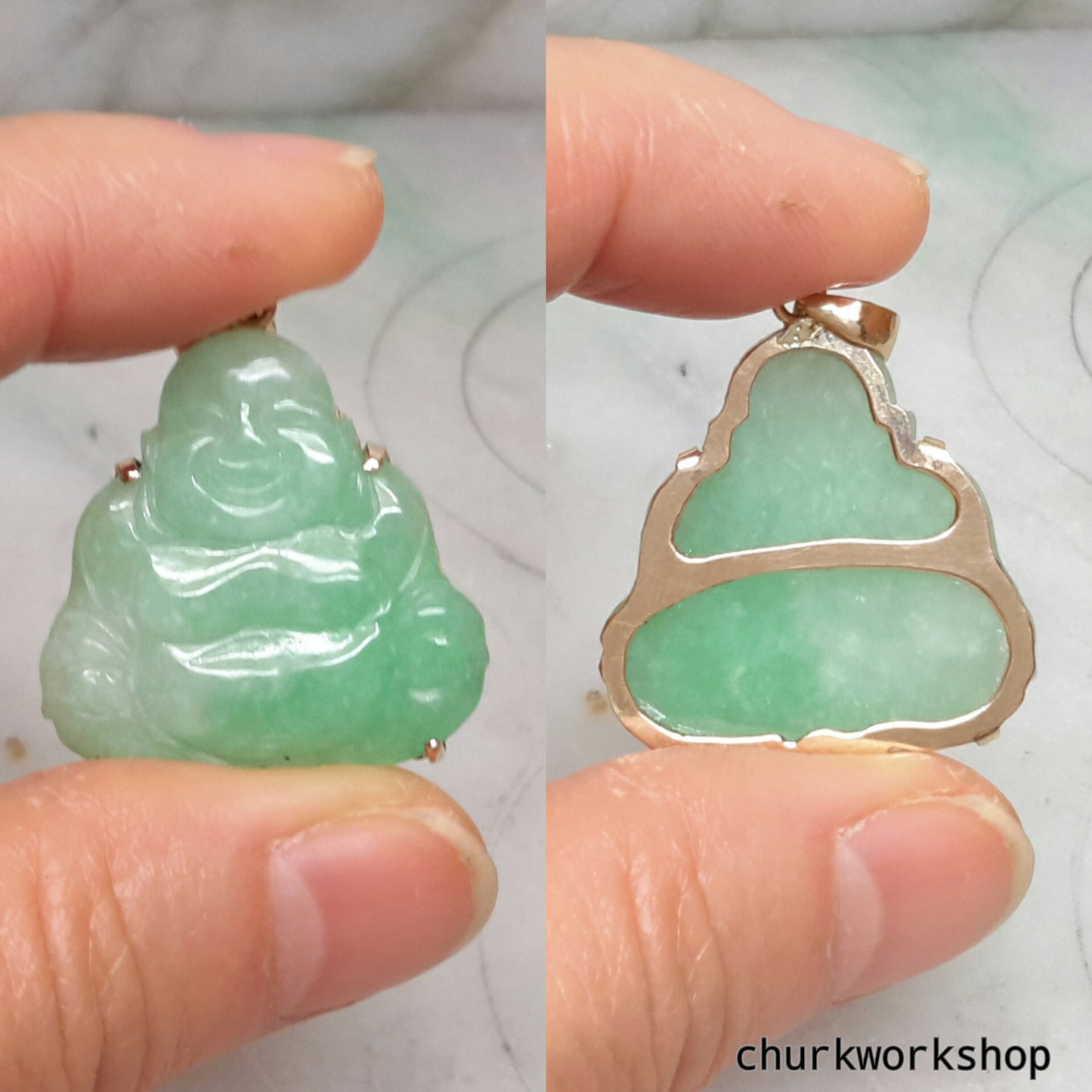 Green jade happy Buddha pendant