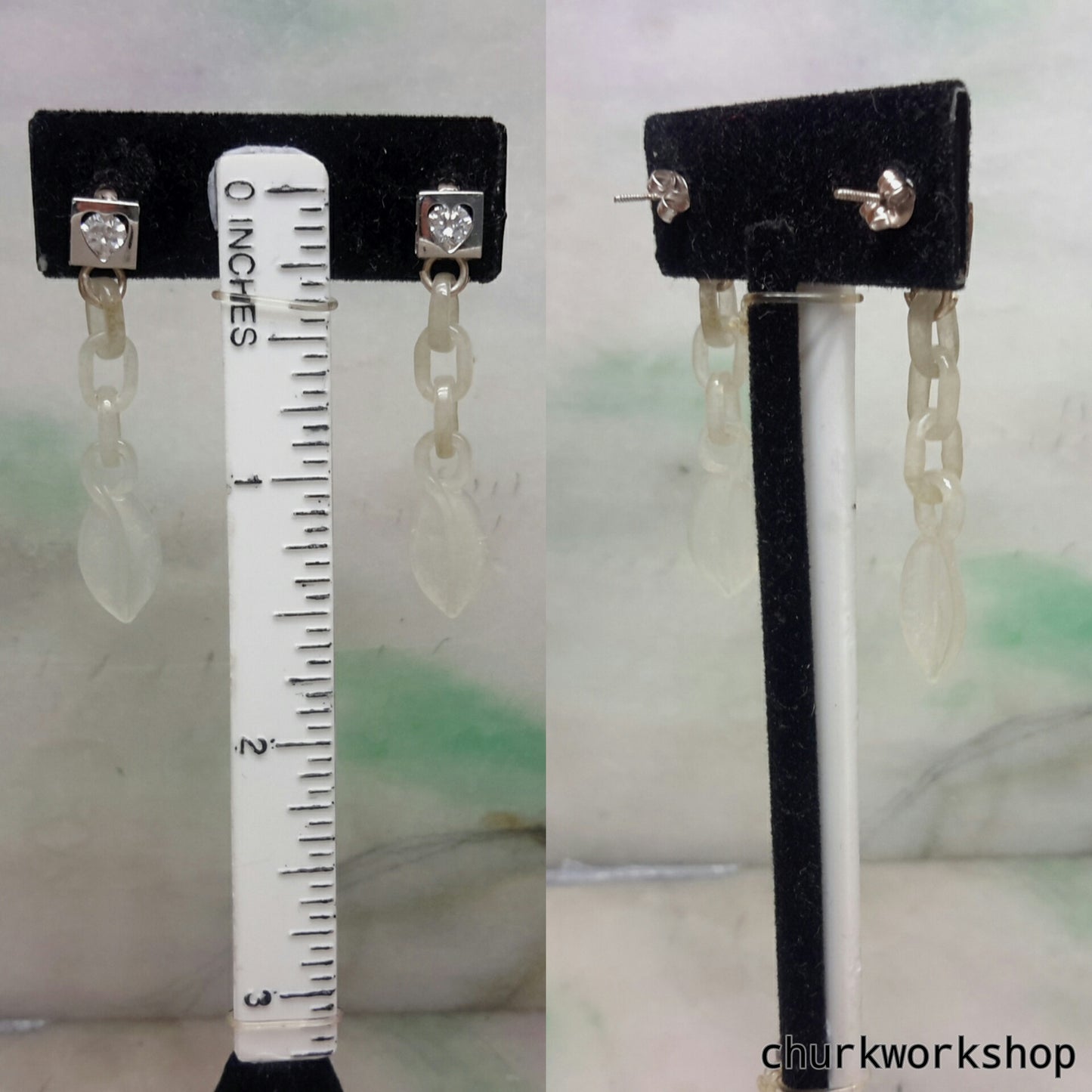 White jade earrings 14K