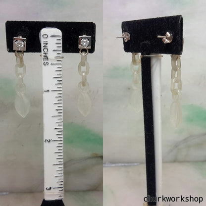 White jade earrings 14K