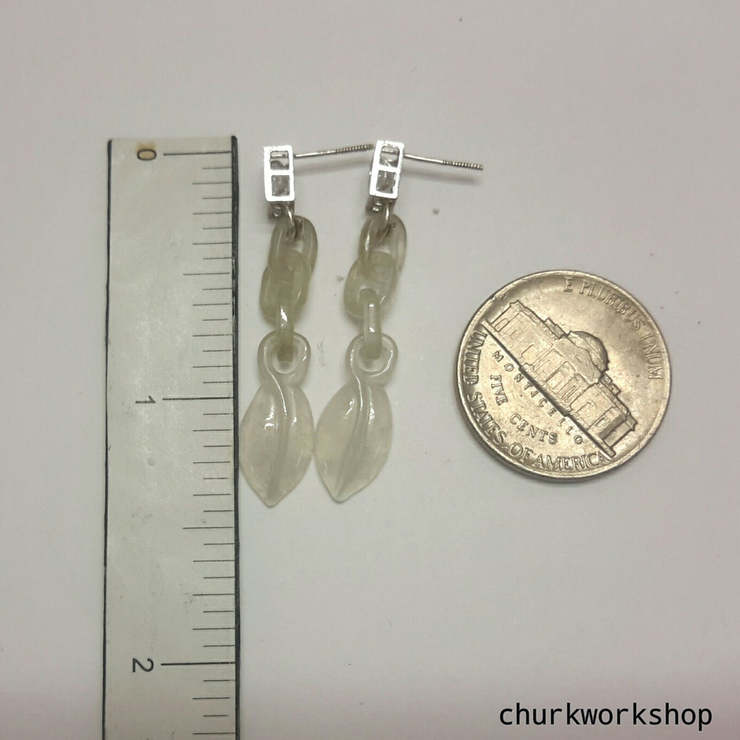 White jade earrings 14K
