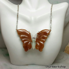Natural color red jade butterfly necklace