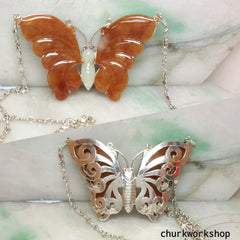 Natural color red jade butterfly necklace
