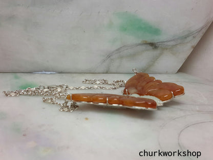 Natural color red jade butterfly necklace