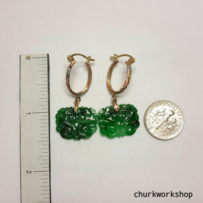 Green carved jade earrings