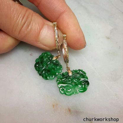 Green carved jade earrings