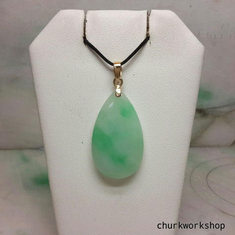 Natural color 14k yellow gold jade pendant, pear shape jade pendant, jade pendant,