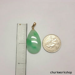 Natural color 14k yellow gold jade pendant, pear shape jade pendant, jade pendant,