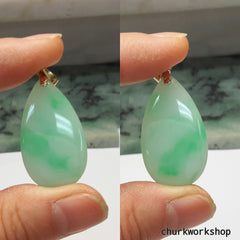Natural color 14k yellow gold jade pendant, pear shape jade pendant, jade pendant,