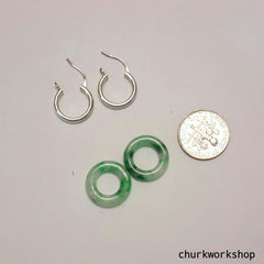 Small jade rings with silver loop earrings