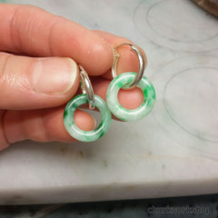 Small jade rings with silver loop earrings