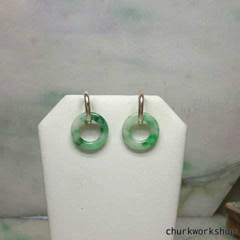 Small jade rings with silver loop earrings