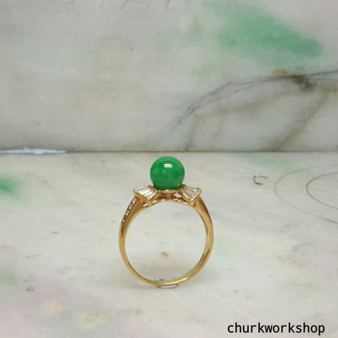 Green color jade ring, 18K bead ring