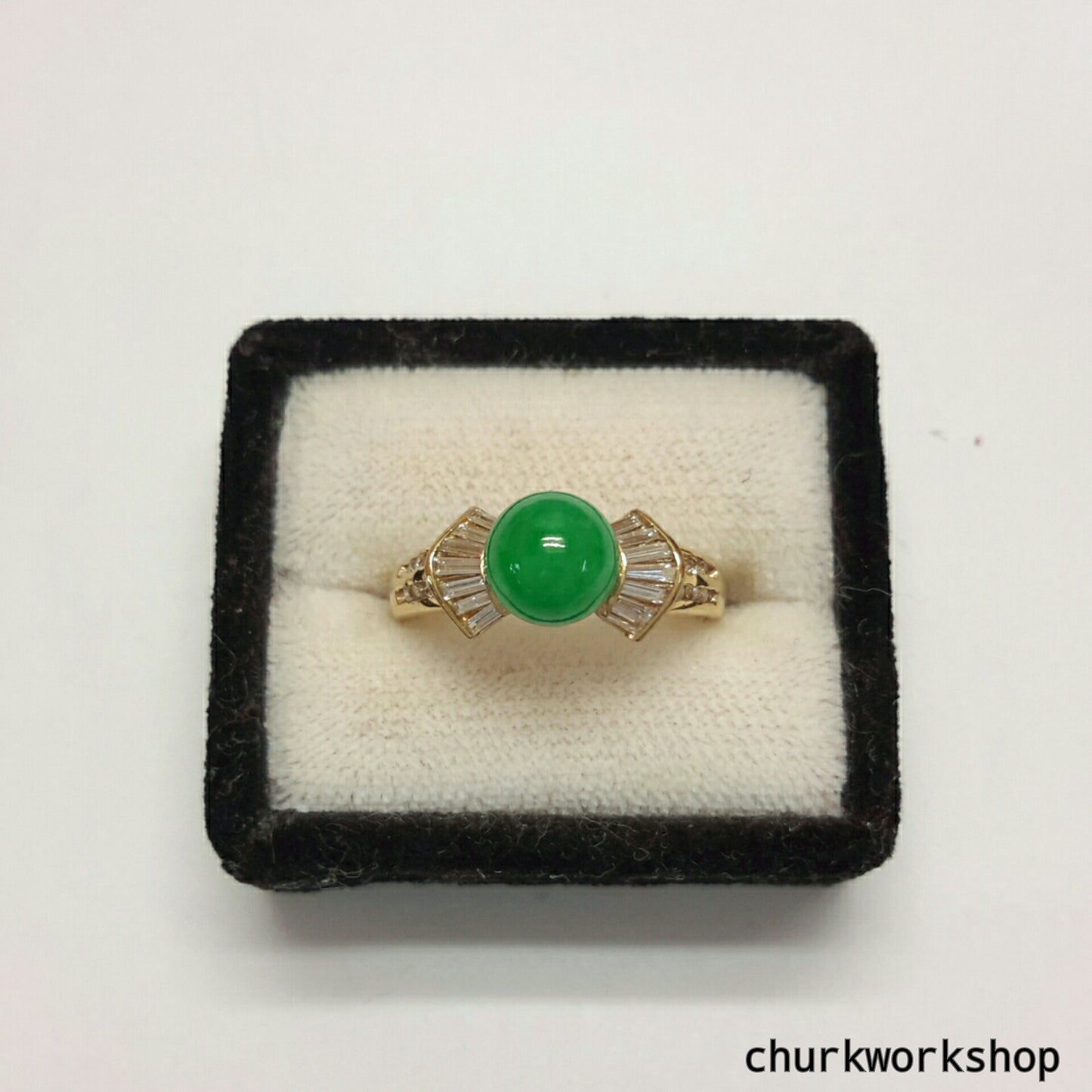 Green color jade ring, 18K bead ring