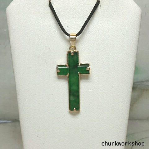 14k jade cross pendant