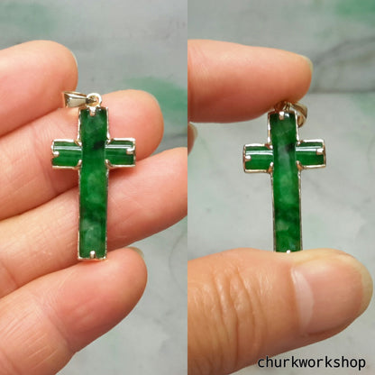 14k jade cross pendant