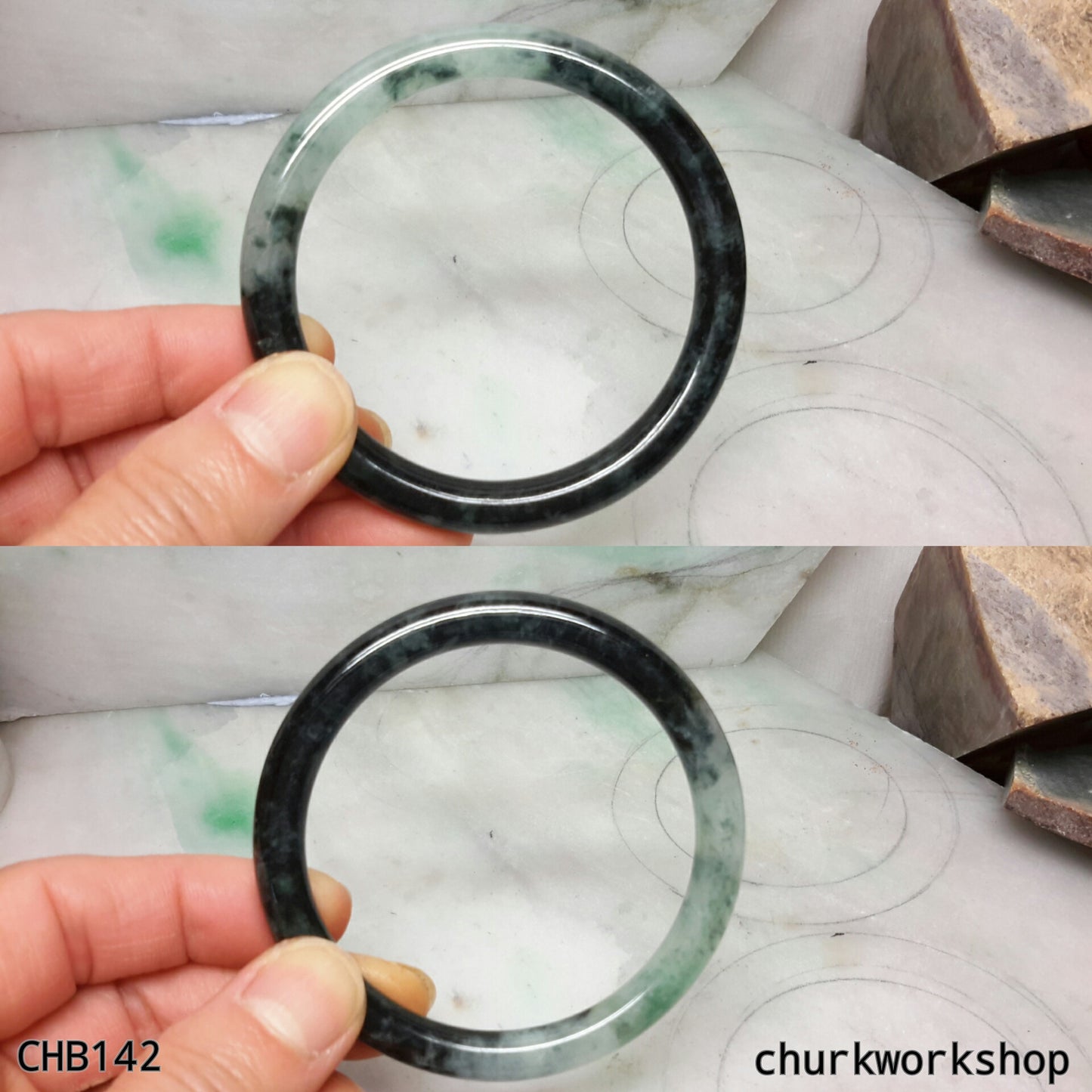 Natural dark green jade bangle