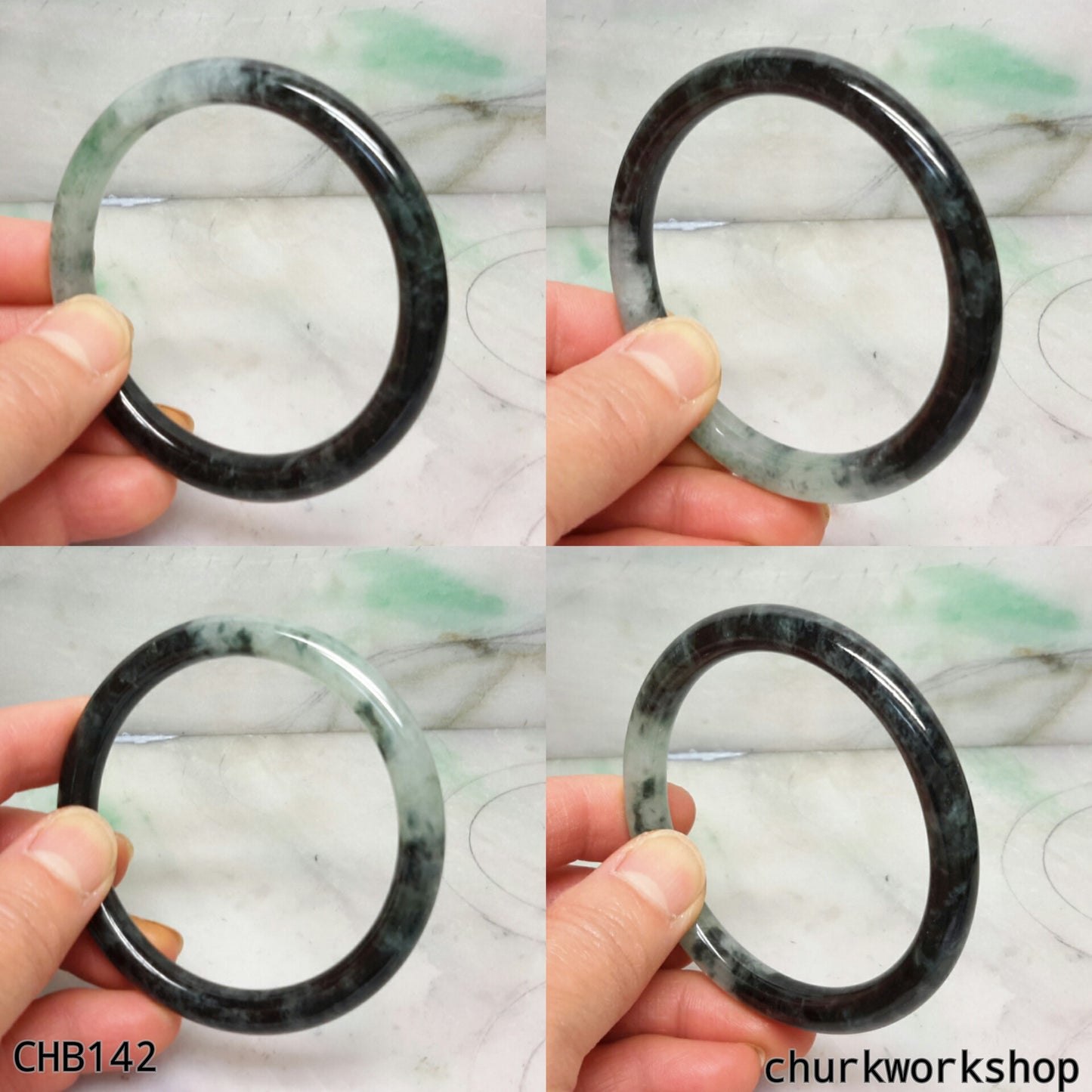Natural dark green jade bangle