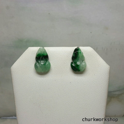 Green jade frog silver ear stud