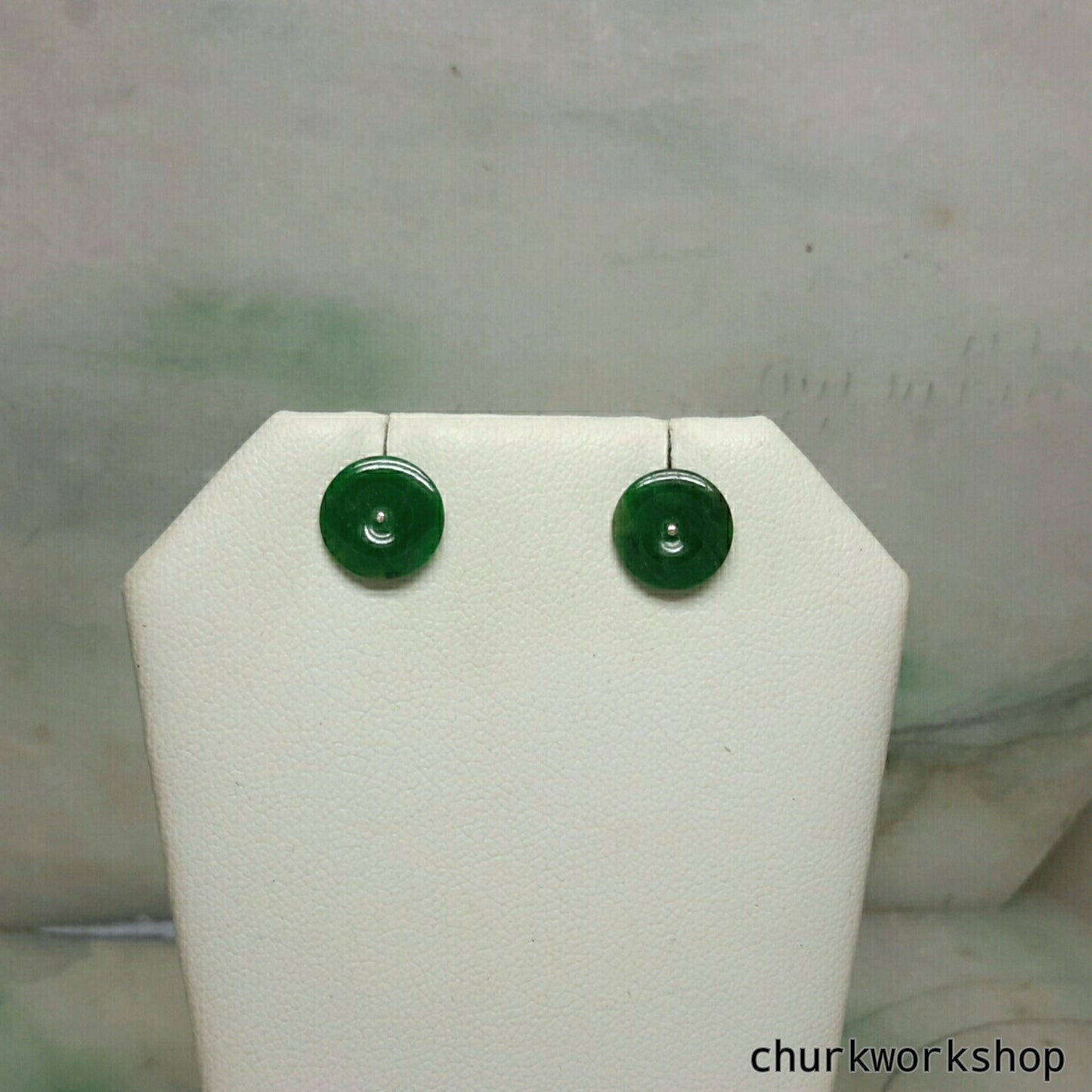 Dark green color jade ear studs