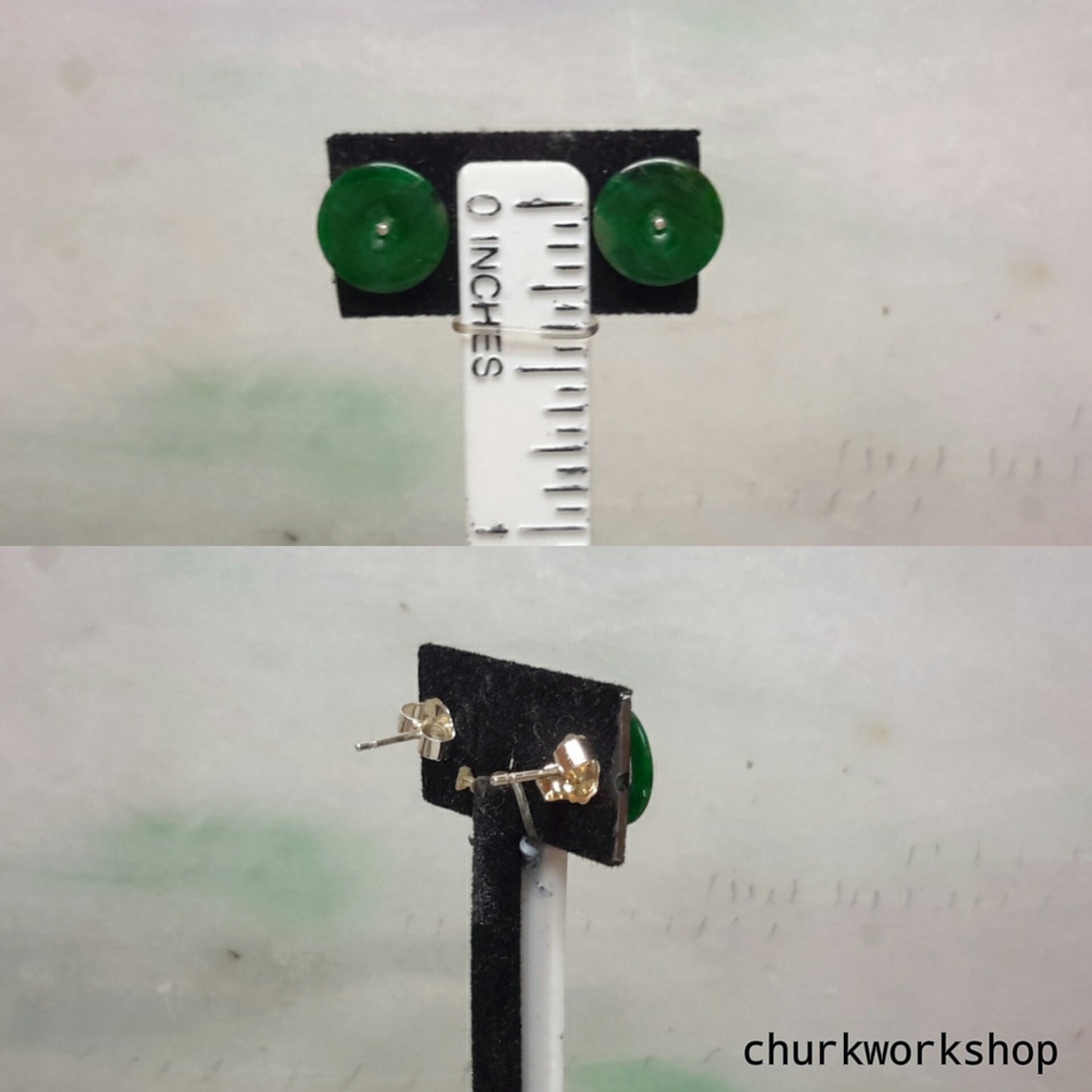 Dark green color jade ear studs