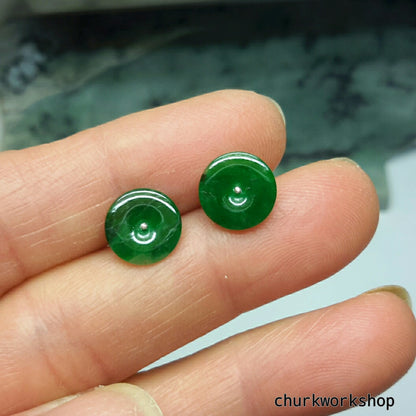 Dark green color jade ear studs