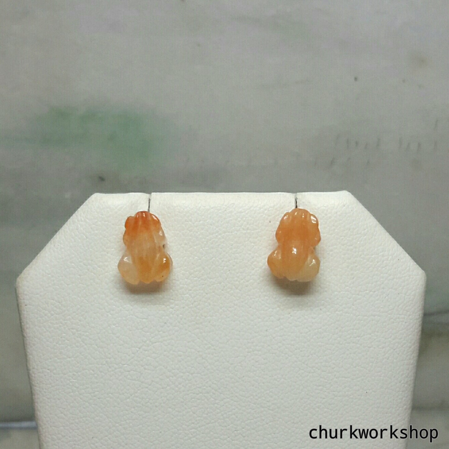 Jade frog ear studs