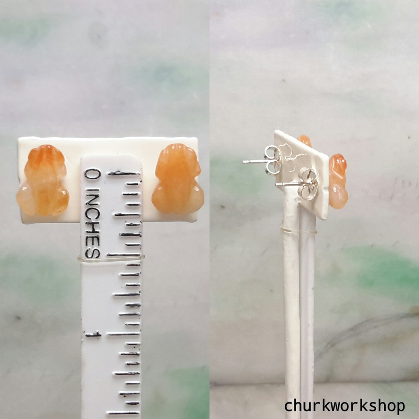 Jade frog ear studs