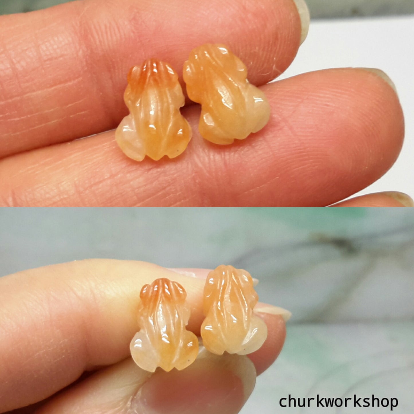 Jade frog ear studs