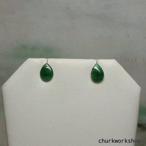 Dark green jade ear studs