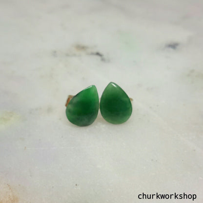 Dark green jade ear studs