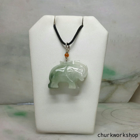 Jade elephant pendant with silver bail