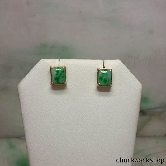 Green jade 14K yellow gold ear studs